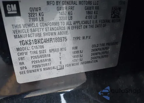 2017 GMC Yukon Slt z USA, uszkodzony, nr VIN 1GKS1BKC4HR180975